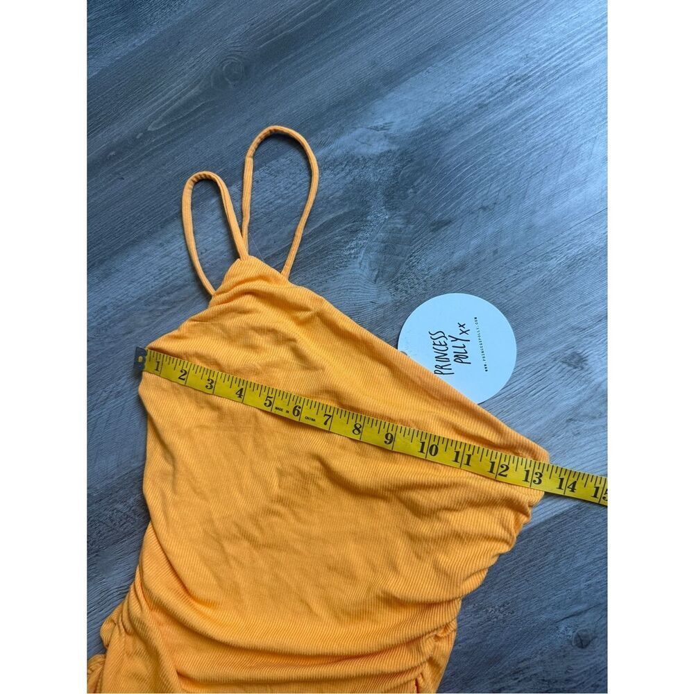 Princess Polly Reece Mini Dress NEW Orange Ribbed Ruched Bodycon - Picture 9 of 12